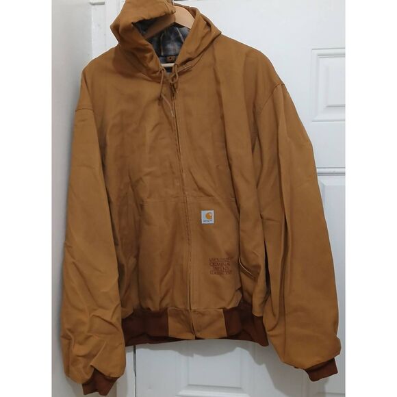 Carhartt vintage mens 2xl canvas jacket tan lined hoodie  law & order graphic - Picture 1 of 8